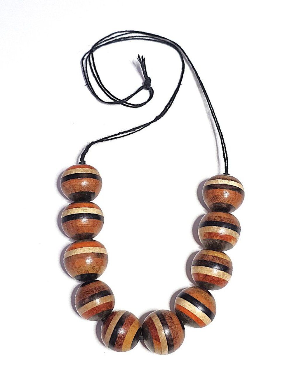 Striped wood bead necklace